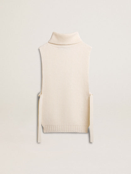 Golden Goose Unisex white high-neck sleeveless sweater in ribbed wool