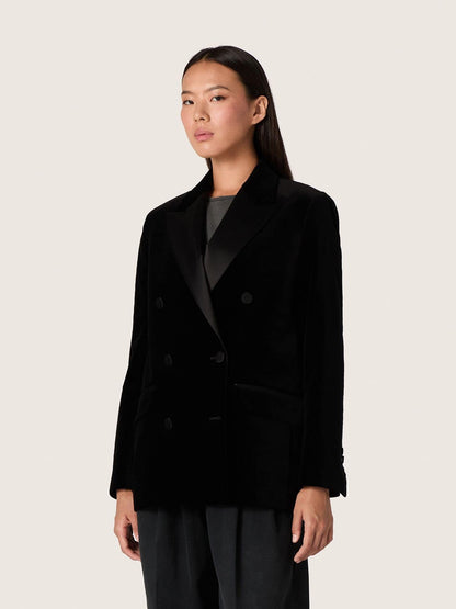 Golden Goose Women's double-breasted jacket in black velvet with black satin lapels