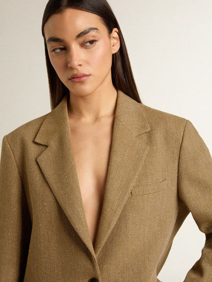 Golden Goose Women's single-breasted blazer in sand-colored herringbone