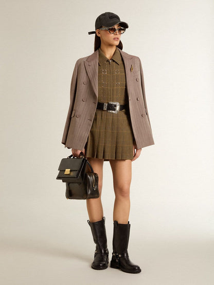 Golden Goose Women's double-breasted blazer in beige chevron wool blend
