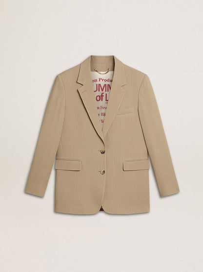 Golden Goose Women's beige pinstripe single-breasted jacket with an oversized fit