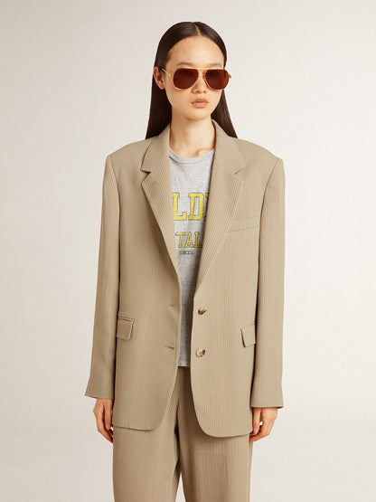 Golden Goose Women's beige pinstripe single-breasted jacket with an oversized fit