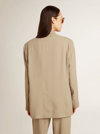 Golden Goose Women's beige pinstripe single-breasted jacket with an oversized fit