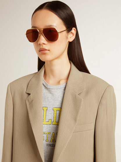 Golden Goose Women's beige pinstripe single-breasted jacket with an oversized fit