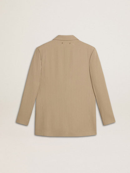 Golden Goose Women's beige pinstripe single-breasted jacket with an oversized fit