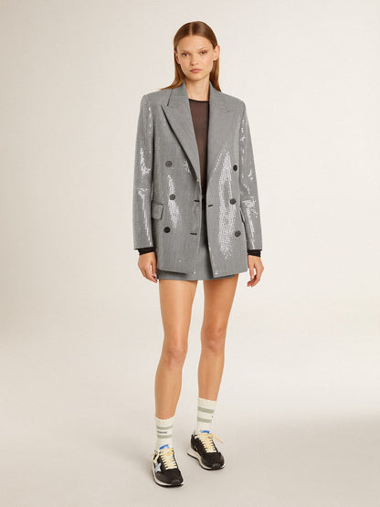Golden Goose Double-breasted wool boyfriend jacket in micro houndstooth and sequins