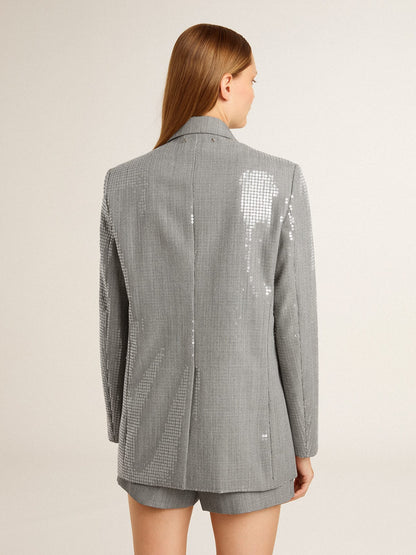 Golden Goose Double-breasted wool boyfriend jacket in micro houndstooth and sequins