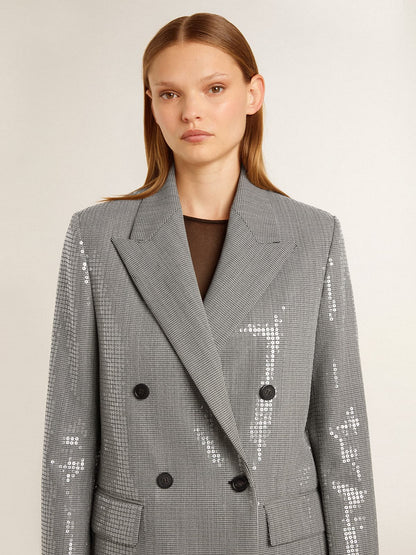 Golden Goose Double-breasted wool boyfriend jacket in micro houndstooth and sequins