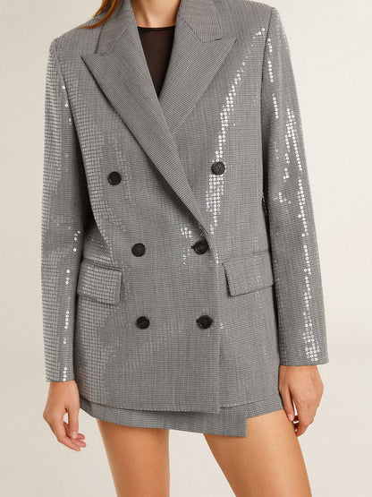 Golden Goose Double-breasted wool boyfriend jacket in micro houndstooth and sequins