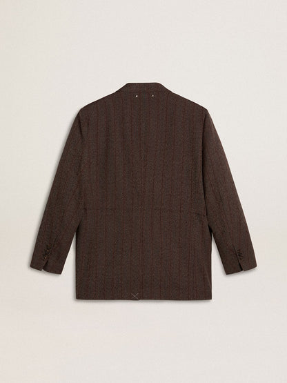Golden Goose Women's double-breasted blazer in dark brown wool with thin stripe pattern
