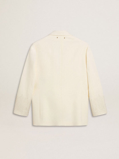 Golden Goose Single-breasted oversize jacket in white with silk effect and embroidery