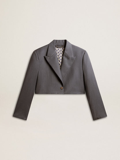 Golden Goose Women's single-breasted cropped jacket in baby blue wool