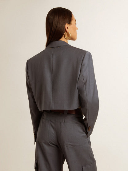 Golden Goose Women's single-breasted cropped jacket in baby blue wool