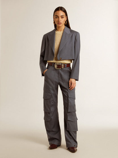 Golden Goose Women's single-breasted cropped jacket in baby blue wool