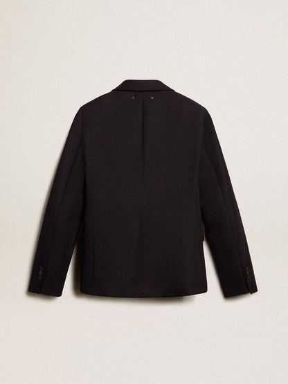 Golden Goose Women’s single-breasted blazer in dark blue wool gabardine