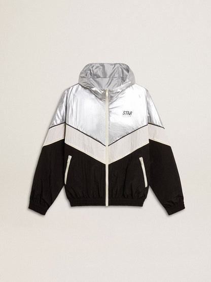 Golden Goose Silver, white and black zippered windproof jacket