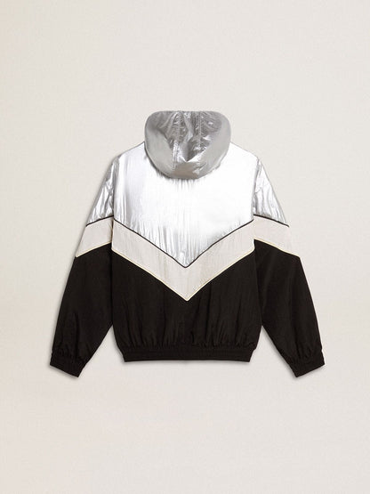 Golden Goose Silver, white and black zippered windproof jacket