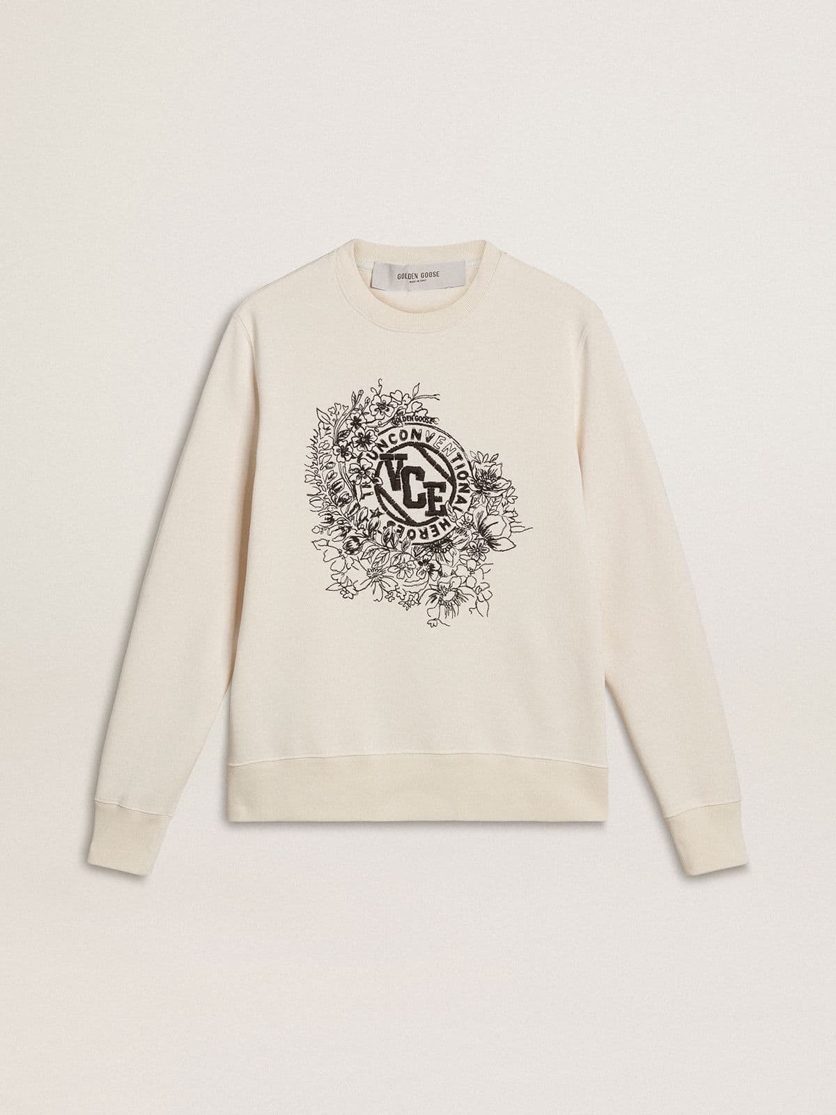 Golden Goose Women’s worn-white cotton sweatshirt with embroidery