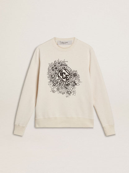 Golden Goose Women’s worn-white cotton sweatshirt with embroidery