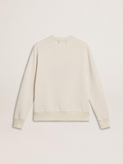 Golden Goose Women’s worn-white cotton sweatshirt with embroidery