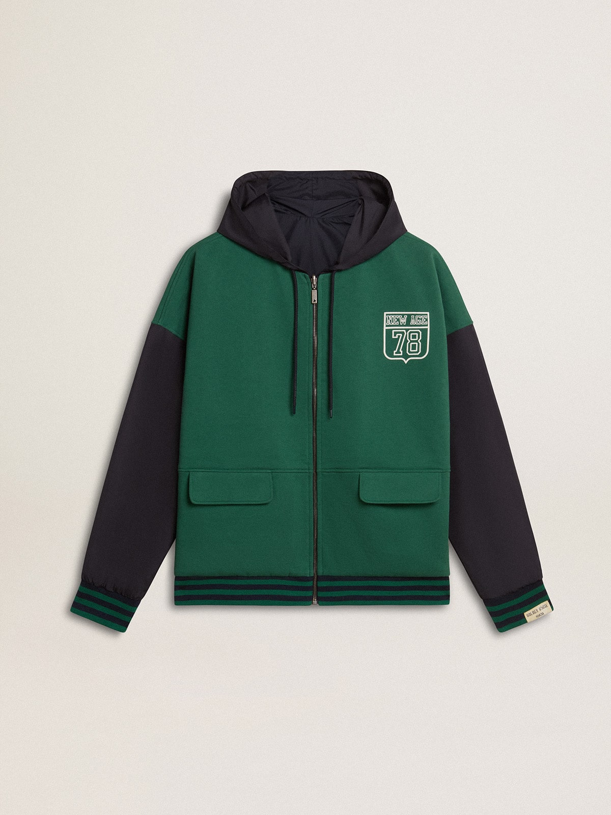 Golden Goose Men's green and blue reversible hooded sweatshirt