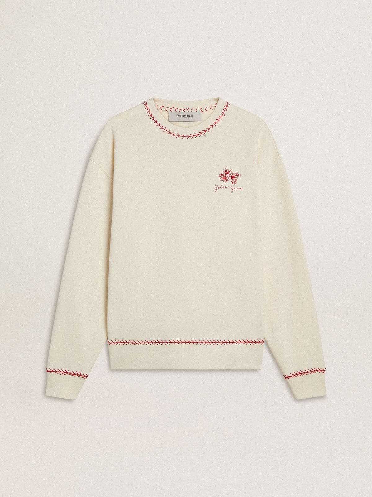 Golden Goose CNY sweatshirt in worn-white cotton with red embroidery