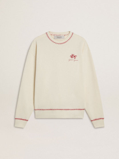Golden Goose CNY sweatshirt in worn-white cotton with red embroidery