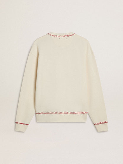 Golden Goose CNY sweatshirt in worn-white cotton with red embroidery