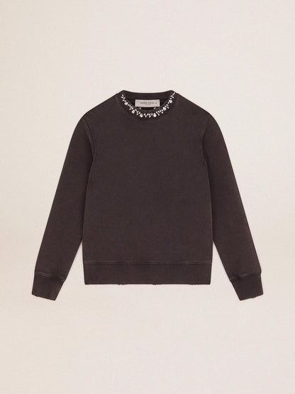 Golden Goose Women's anthracite gray sweatshirt with crystals