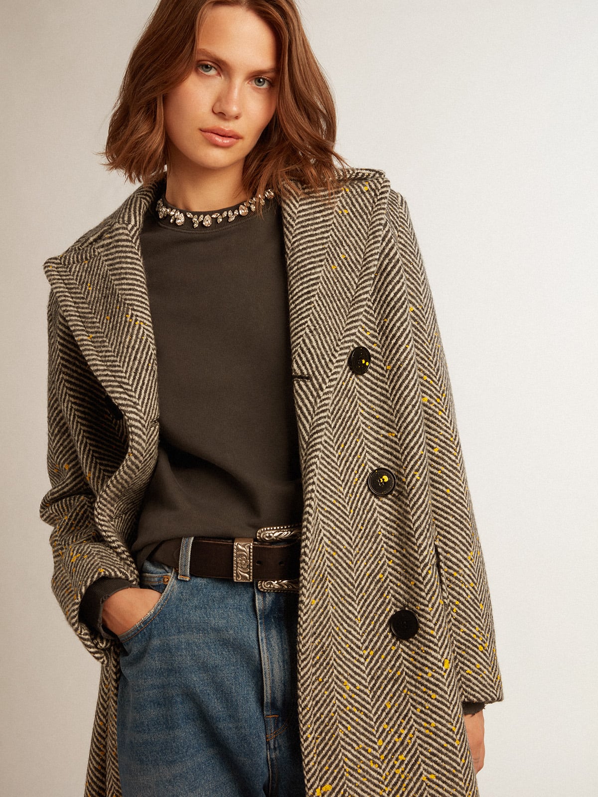 Golden Goose Women's anthracite gray sweatshirt with crystals