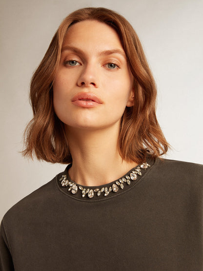 Golden Goose Women's anthracite gray sweatshirt with crystals