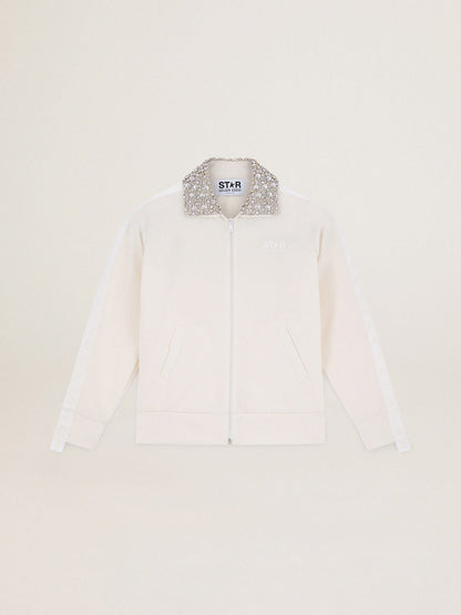 Golden Goose Papyrus white Denise Star Collection zipped sweatshirt with crystal collar