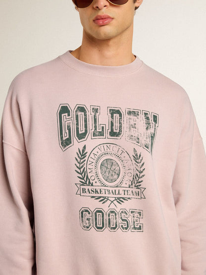 Golden Goose Old rose unisex round neck sweatshirt with green logo print