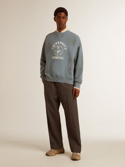 Golden Goose Oversized sweatshirt in baby blue with distressed finish