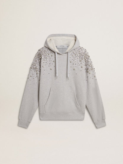 Golden Goose Gray hooded sweatshirt with crystal decoration