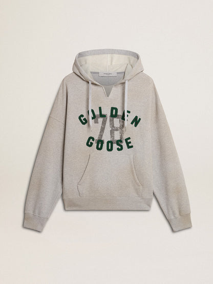 Golden Goose Hooded sweatshirt in worn gray with embroidered vintage logo