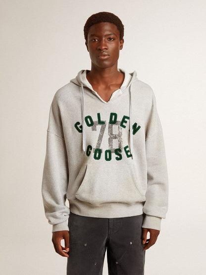 Golden Goose Hooded sweatshirt in worn gray with embroidered vintage logo