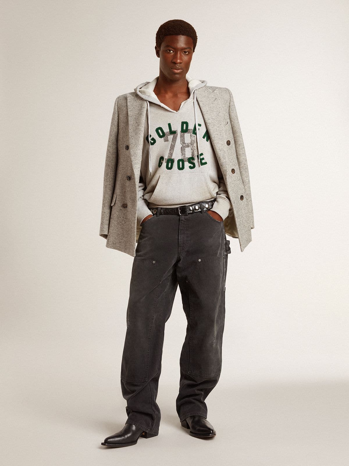 Golden Goose Hooded sweatshirt in worn gray with embroidered vintage logo