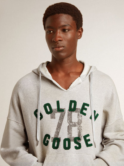 Golden Goose Hooded sweatshirt in worn gray with embroidered vintage logo