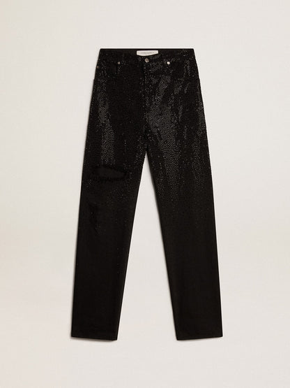 Golden Goose Women’s cotton denim pants with shaded-effect crystal decoration