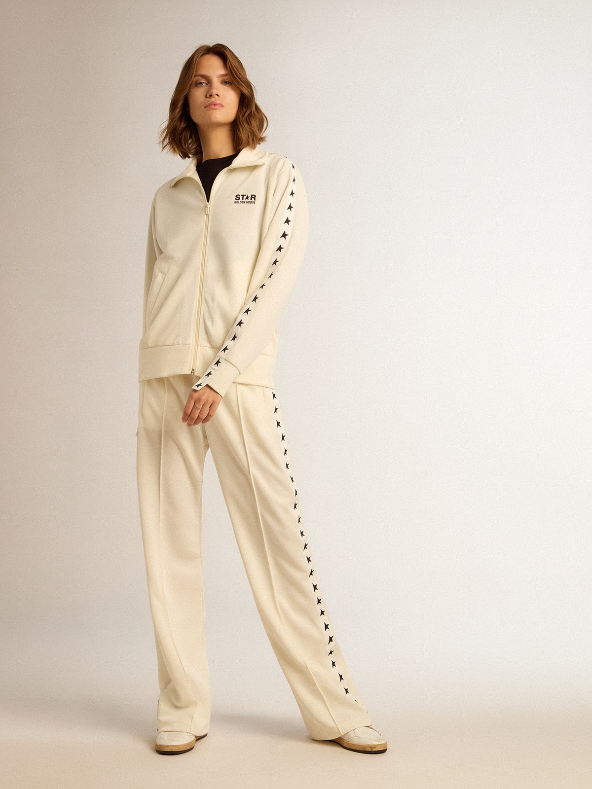 Golden Goose Women’s white joggers with stars on the sides