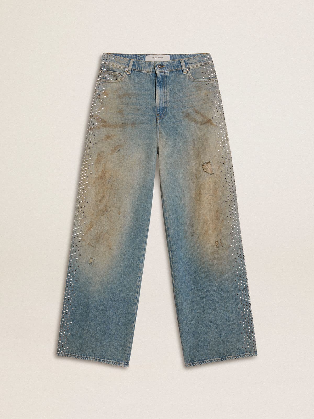 Golden Goose Women's boyfriend jeans with a lived-in effect sand wash and studs