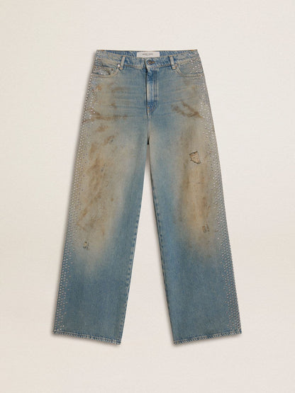 Golden Goose Women's boyfriend jeans with a lived-in effect sand wash and studs