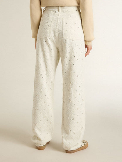 Golden Goose Women's white denim pants with beading and crystals