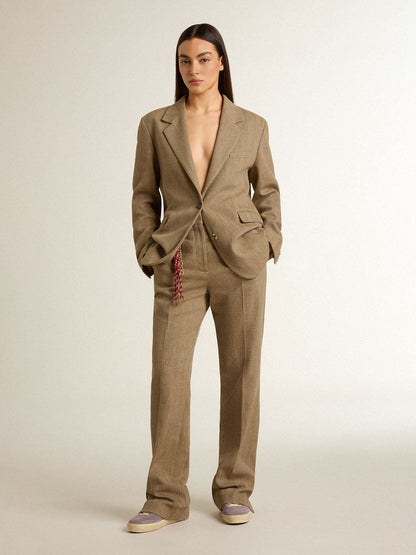Golden Goose Women's trousers in a sand-colored herringbone linen blend