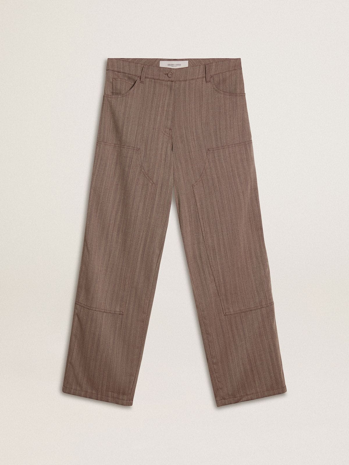 Golden Goose Women’s wool blend pants in light brown micro chevron