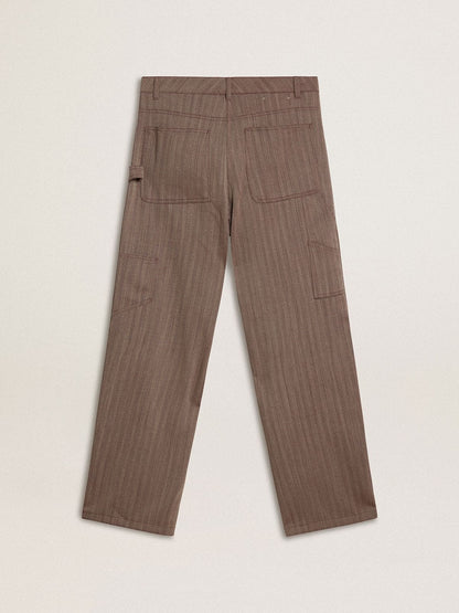 Golden Goose Women’s wool blend pants in light brown micro chevron