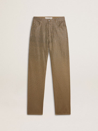 Golden Goose Women's khaki cotton pants with gradient Swarovski effect