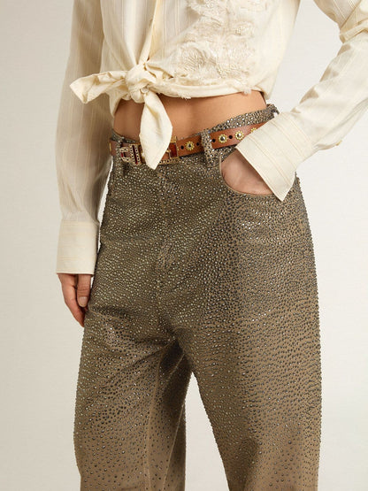 Golden Goose Women's khaki cotton pants with gradient Swarovski effect