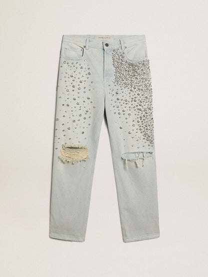 Golden Goose Women's bleached jeans with cabochon crystals